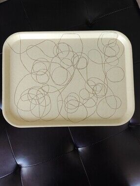Vintage MCM Fiberglass Gold Spaghetti String Swirl Serving Tray Le Beau
